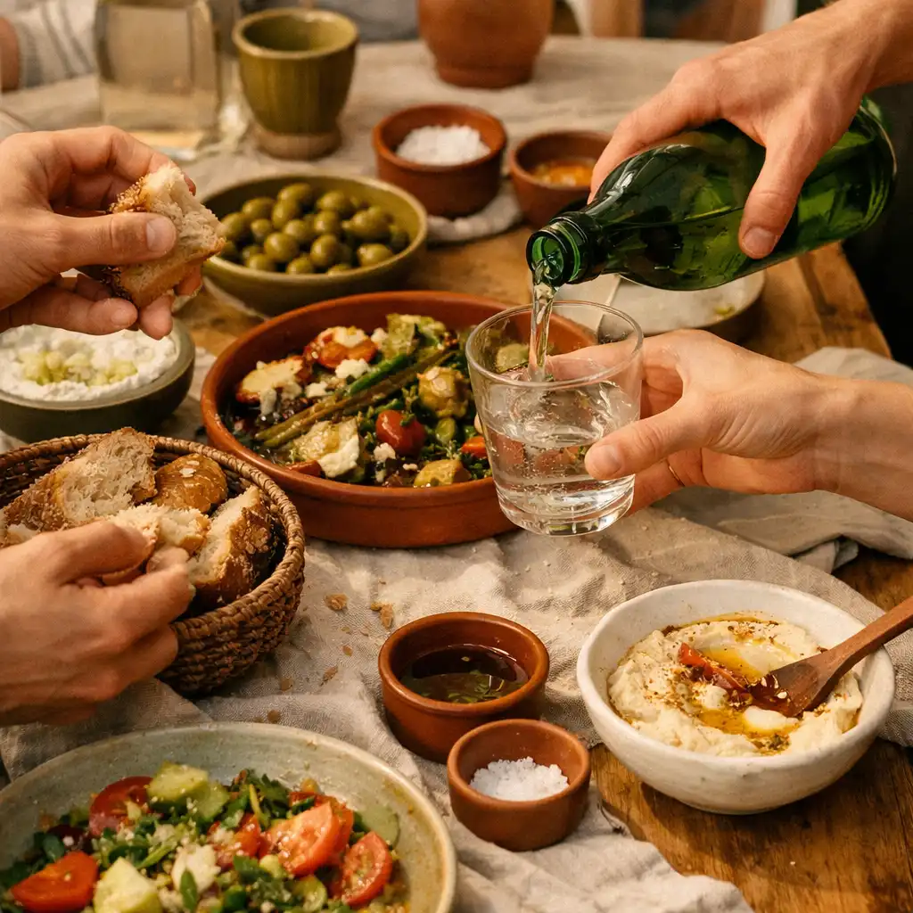 Amis échangeant autour d'une table de restaurant